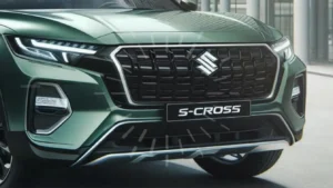 The 2026 Suzuki S-Cross driving on a city street, demonstrating its urban SUV capabilities.