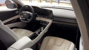 Interior shot of the 2025 Hyundai Elantra’s digital display and infotainment screen.